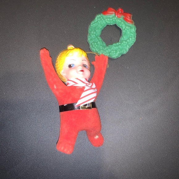 Holiday Vintage Girl Holding Wreath Blow Mold Christmas Tree Ornament